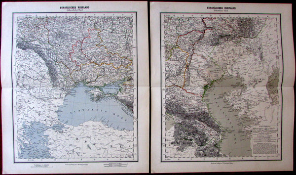 Russia in Europe in 2 sheets large scarce 1874 Flemming detailed old maps