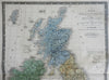 British Isles Ireland United Kingdom 1850's Brue large detailed map hand color