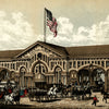 Fulton Ferry building carriages 1864 New York city view lithographed print