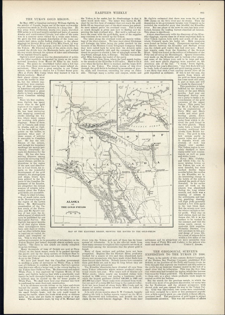Alaska Gold Fields route map 1897 vintage newsprint fascinating printed paper