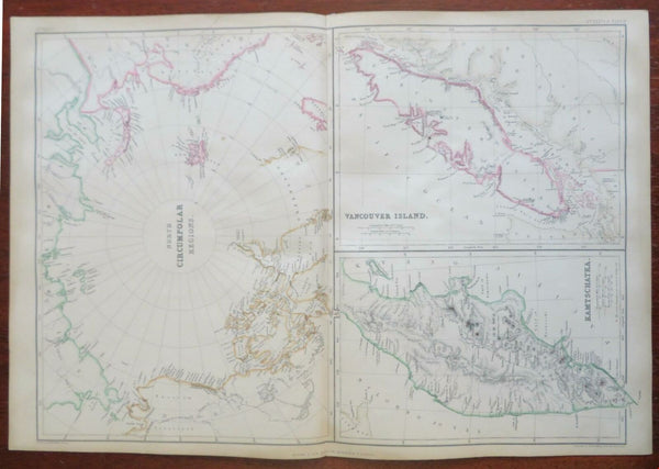 Artic Circle Kamchatka Vancouver Island 1860 Weller Bartholomew large color map