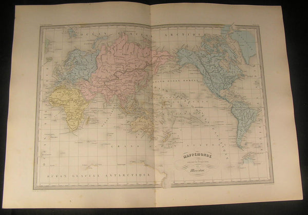 World Hawaii Korea Australia Madagascar India c.1870 antique engraved color map