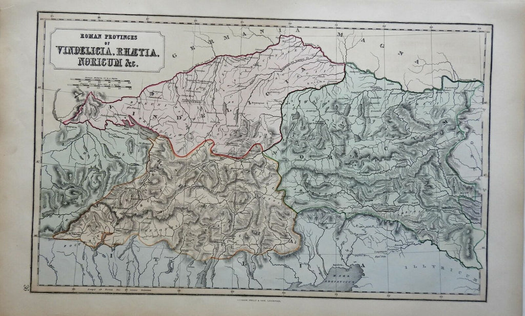 Roman Empire Pannonia Illyricum Dacia Moesia Danube 1855 Philip Historical map