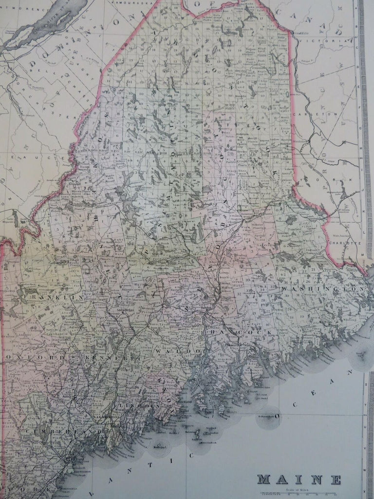 Maine State Augusta Portland Bangor Lewiston Rockland 1889-93 Bradley folio map