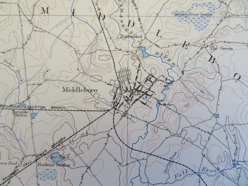 Middleboro Massachusetts Old Colony Railroad Freetown Rochester 1898 topo chart