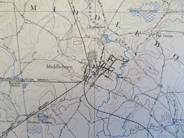 Middleboro Massachusetts Old Colony Railroad Freetown Rochester 1898 topo chart