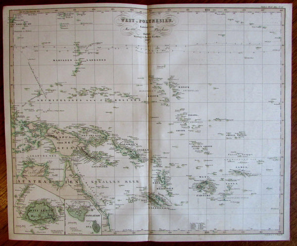 Australia West Polynesia Papua New Guinea Witi Lewi 1860 Berghaus scarce old map