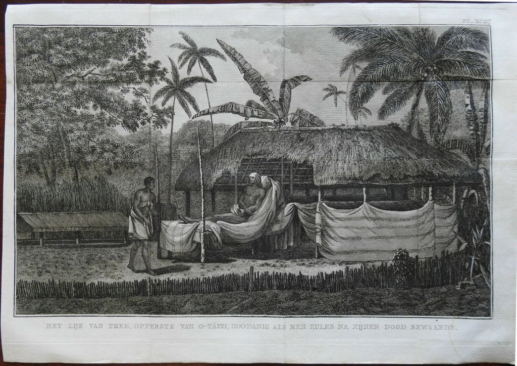 The Body of Thee Ruler of Tahiti Preserved Body 1802 Captain Cook engraved print