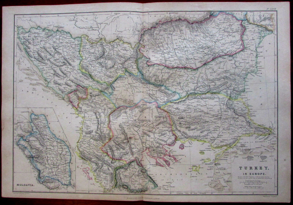 Balkans Moldavia Rumilia Bulgaria Turkey in Europe 1850's Lowry detailed old map