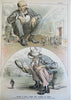 Uncle Sam US Politics D.B. Hill 1888 Puck Political Cartoons Lot x 2 great art