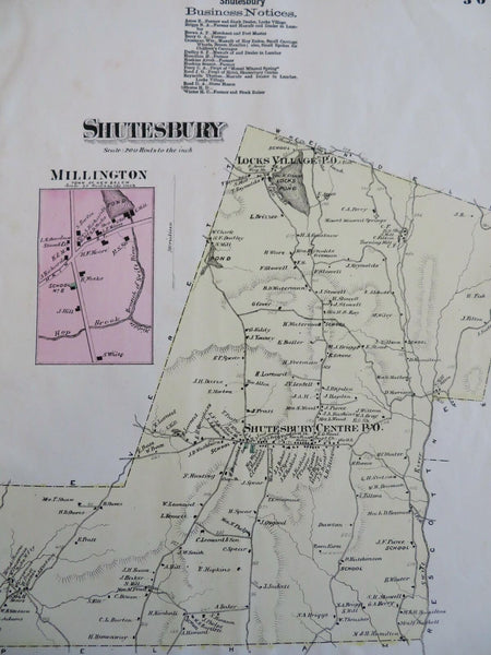 Shutesbury Millington Franklin County Massachusetts 1871 detailed township map