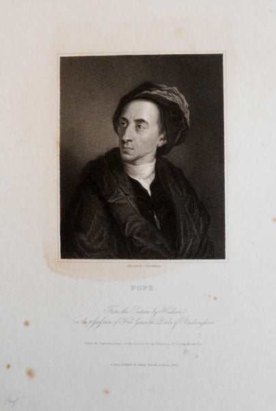 Alexander Pope English Poet c. 1850's fine India Proof engraved portrait