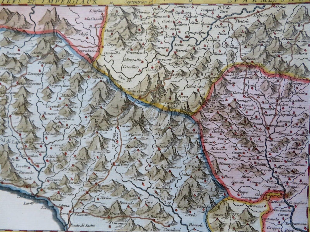 Northern Italy Genoese Republic Lavagna Tuscany 1748 Vaugondy hand color map