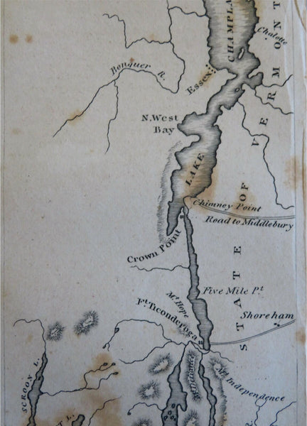 New York Fort Ticonderoga Lake George Essex 1828 Hooker miniature map