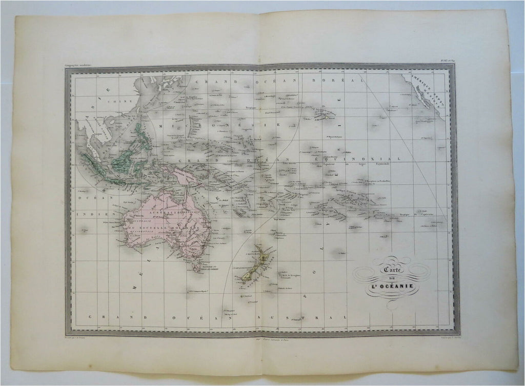 Oceania Australia New Zealand Polynesia Indonesia Hawaii c. 1870 Sarrazin map