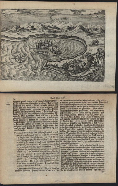 Conception Chile 1645 Janszoon scarce early antique copper-engraved harbor view