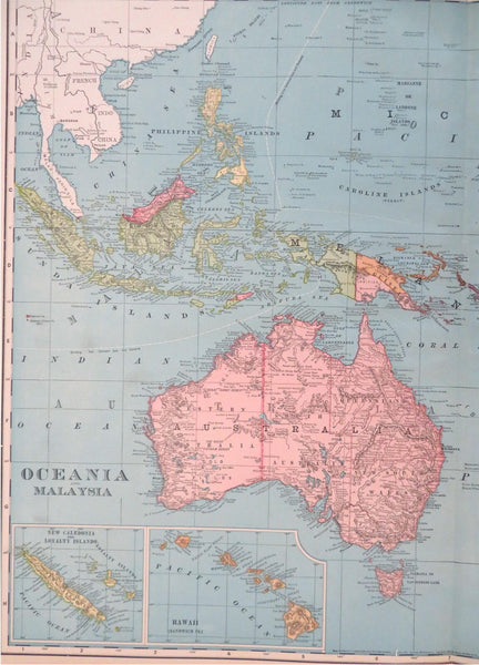 Oceania Malaysia Indonesia Polynesia Australia 1905 detailed very large nice map