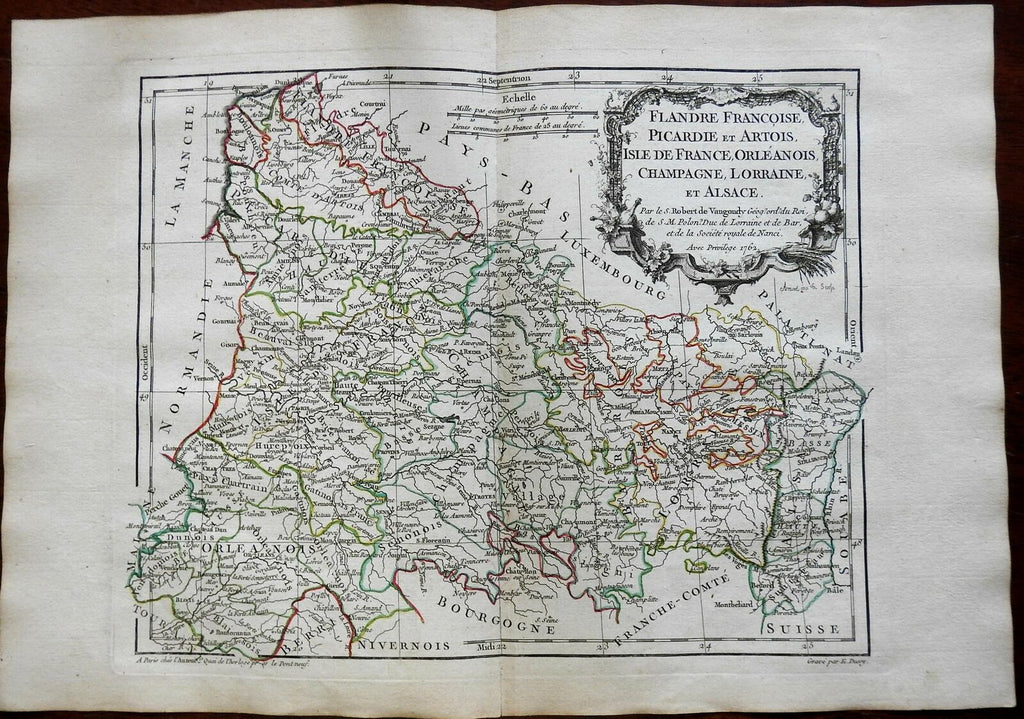 Northern France Flanders Picardie Orleans Champagne Artois 1762 Vaugondy map