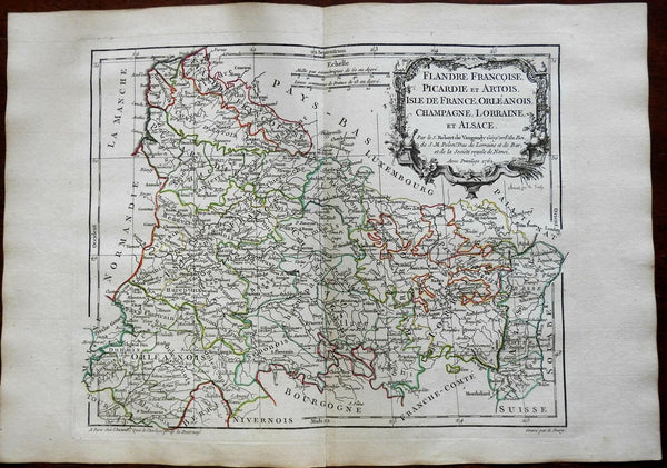 Northern France Flanders Picardie Orleans Champagne Artois 1762 Vaugondy map