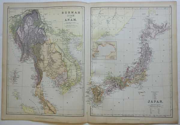 Japan & Southeast Asia Thailand Myanmar Cambodia Vietnam Laos 1883 Blackie map