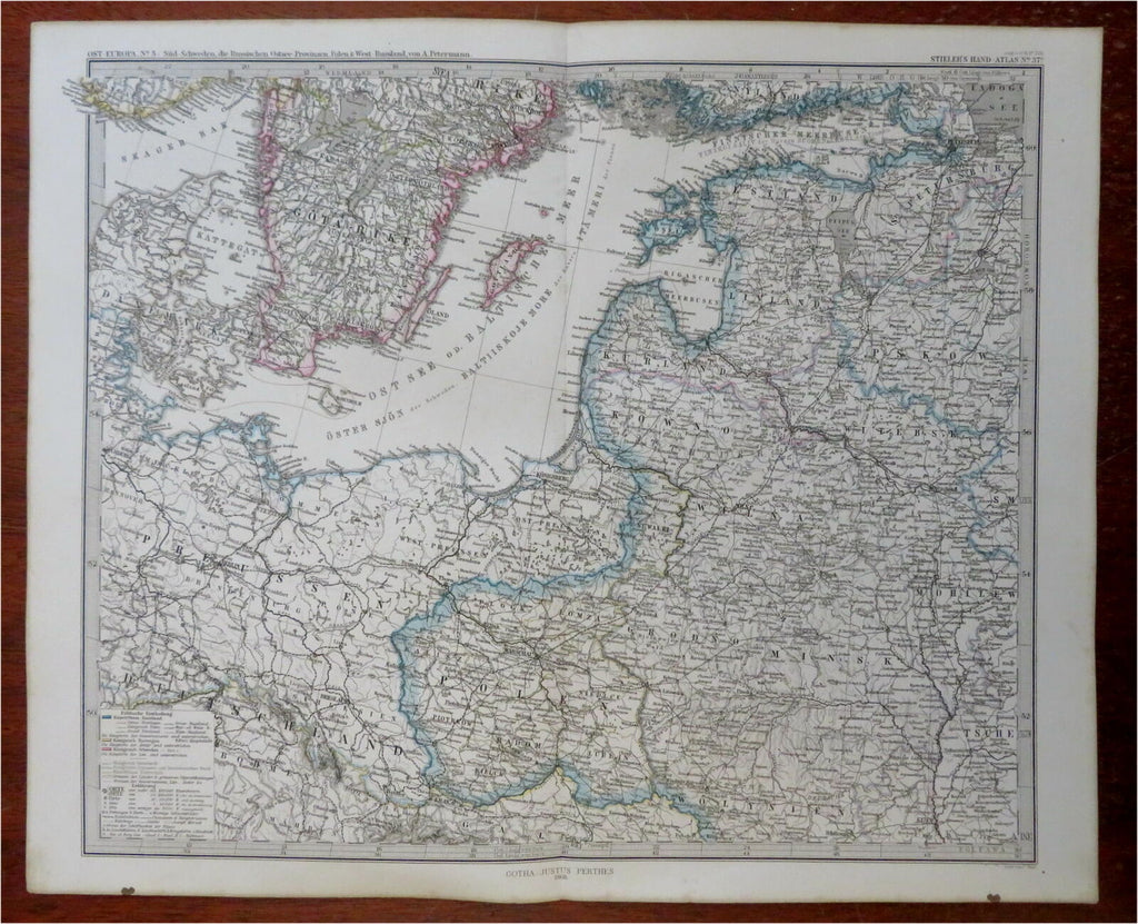 Prussia Baltic Sea Poland Lithuania Latvia Estonia 1868 Petermann detailed map