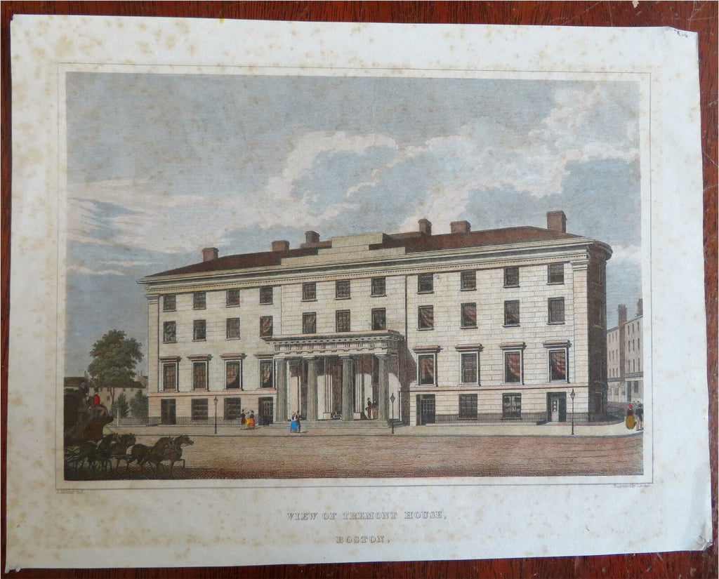 Tremont House Boston Massachusetts Hotel c. 1840 Archer fine hand colored print