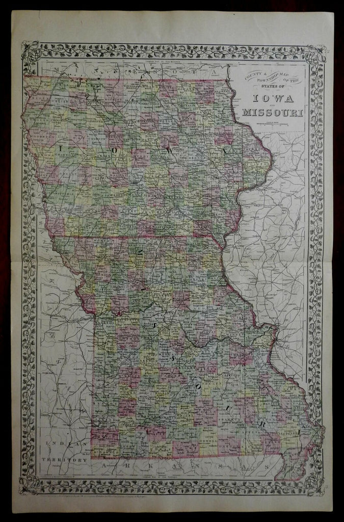 Iowa and Missouri St. Louis Des Moines Mississippi River 1887 Mitchell map