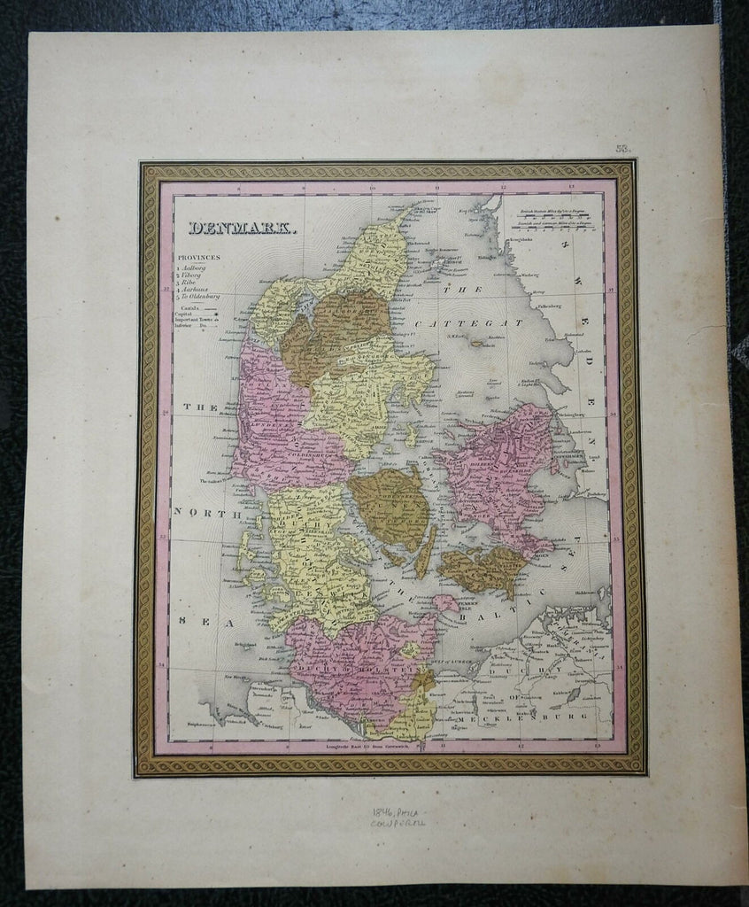 Kingdom of Denmark Jylland Sjaelland Fyn Copenhagen 1846 Cowperthwait map