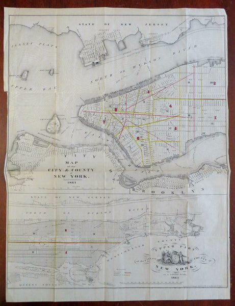 New York City plan Upper & Lower Manhattan Central Park 1861 large detailed map