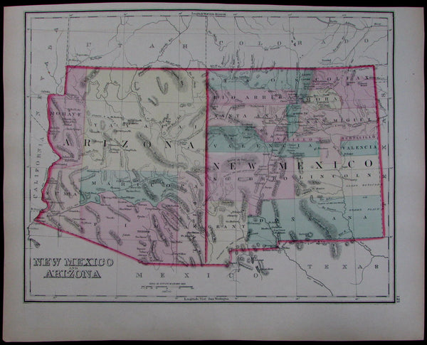 New Mexico Arizona Tucson Santa Fe forts missions Indian lands c.1873 Gray map