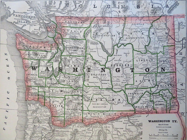 Washington Territory 1886 detailed Map population 75,116
