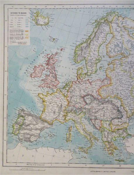 Belle Epoque Europe Germany British Isles Italy Spain France 1883 Lett's old map