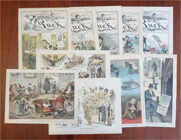 Opper art American Politics Corruption 1880's Puck Political Cartoons Lot x 10