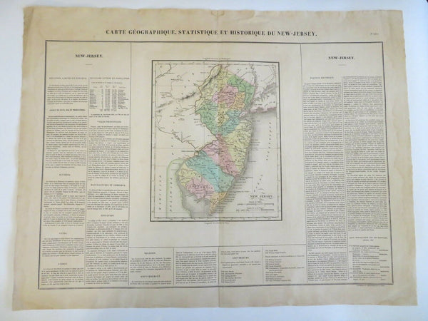 New Jersey lovely state map 1825 Buchon French Carey & Lea encyclopedic info