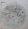 World Map in Double Hemispheres Sailing Ships 1873 Dower large map
