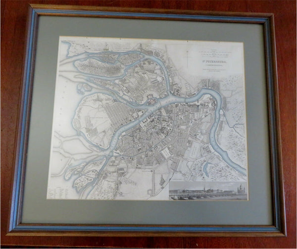 St. Petersburg Russia City Plan c 1840 Framed Decorative Map Landscape Vignette
