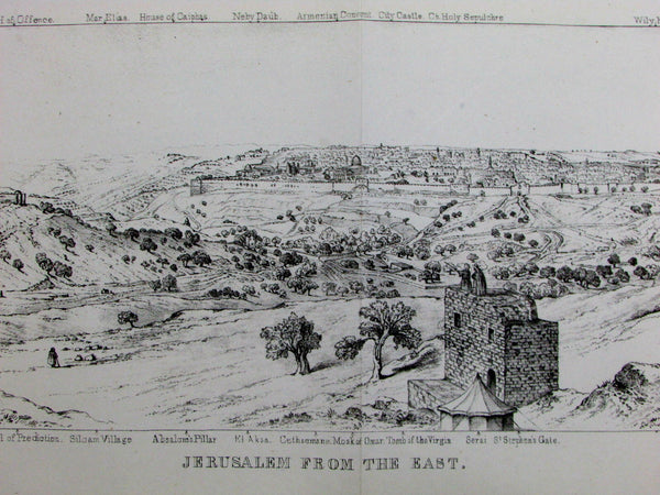 Jerusalem city view Palestine Church of Holy Sepulchre c.1858 old print panorama
