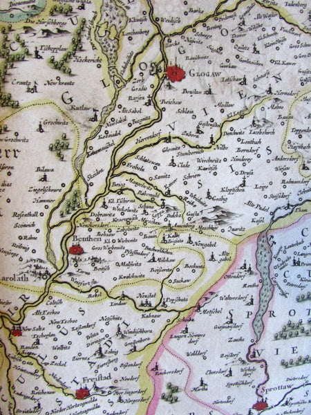Poland Silesia Glogau Germany 1644 Jansson Hondius Scultetus decorative old map