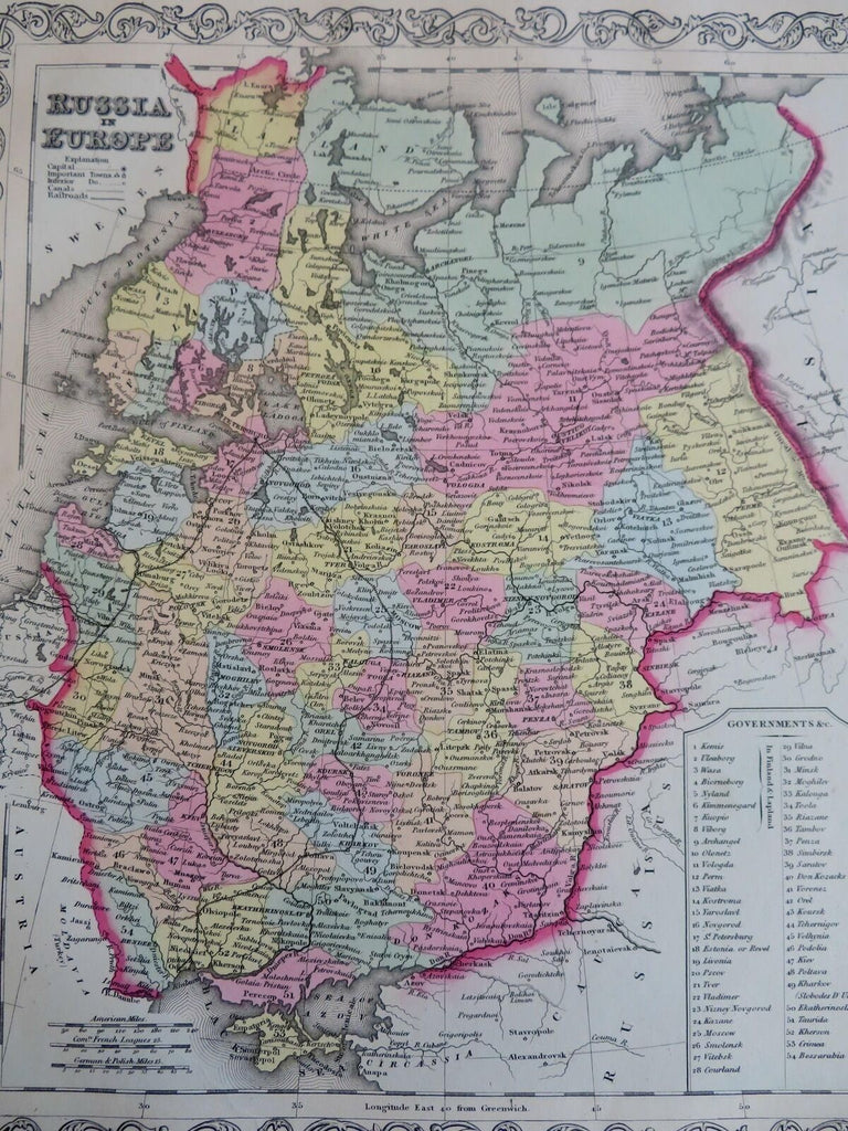 Russian Empire Finland Baltic States Ukraine Crimea 1856 DeSilver scarce map