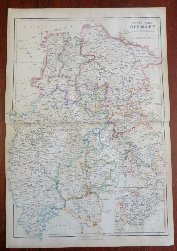 German Confederation Rhineland Hanover 1860 Weller & Bartholomew large color map