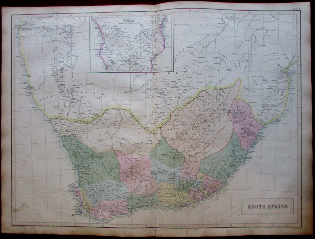 South Africa Orange Free State c.1860 A & C Black Bartholomew map