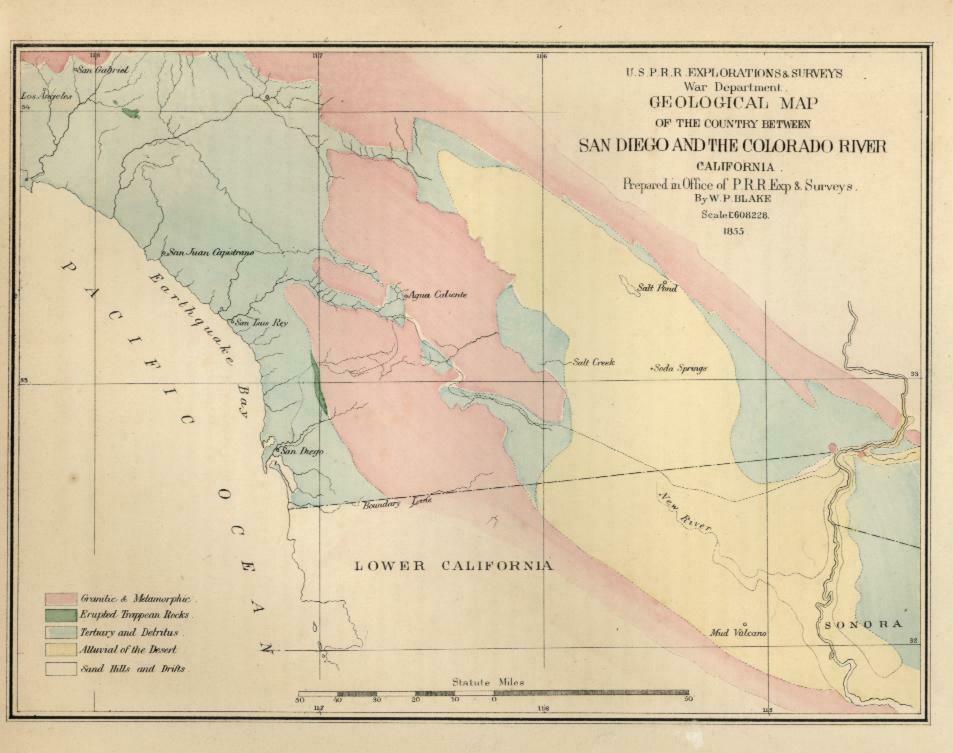 US Pacific Railroad c. 1855 geological survey San Diego Colorado River