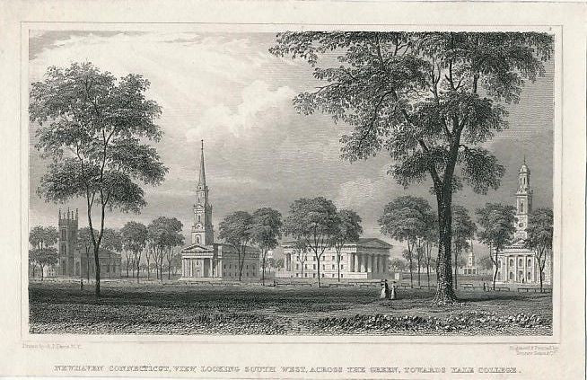 Yale College campus at New Haven CT ca. 1855 engraved U.S. view print