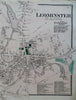 Leominster Worcester County Massachusetts 1870 F.W. Beers detailed city plan