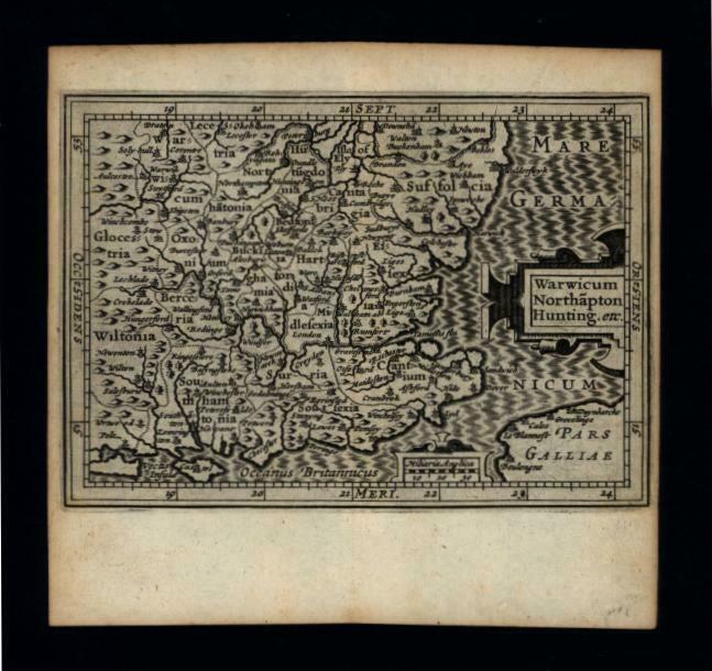 Warwick Northampton Hunting England Counties 1639 Blaeu miniature antique map