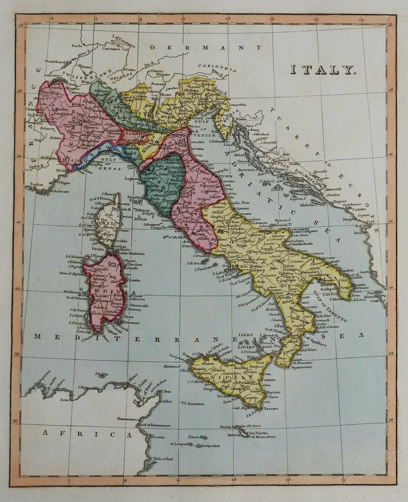 Italian States Kingdom of Naples Piedmont Tuscany Papal States 1823 Ellis map