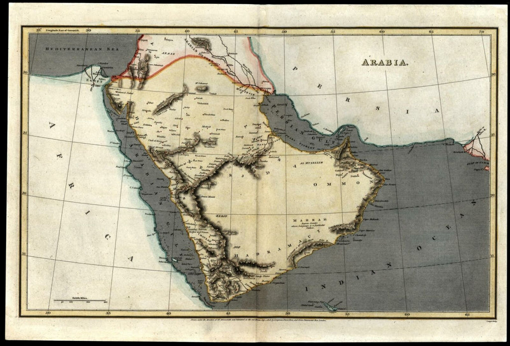 Arabian peninsula  1808 Arrowsmith map beautiful hand color