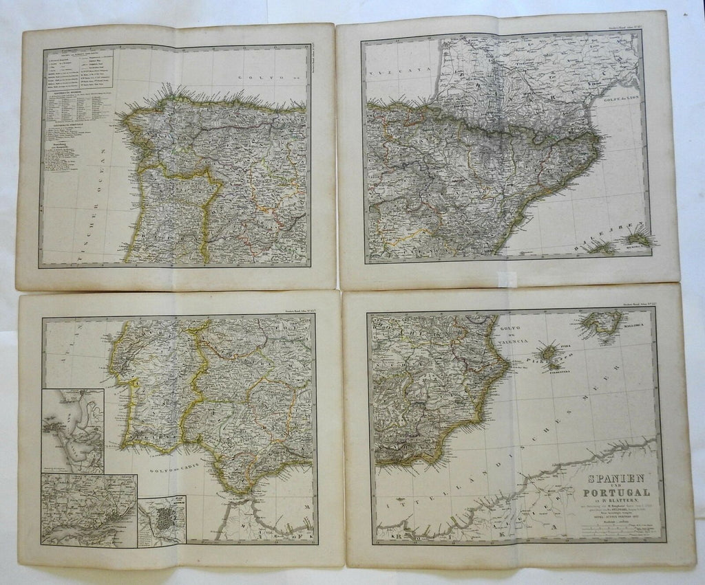Spain and Portugal 1857 Berghaus & Stulpnagel highly detailed four sheet map