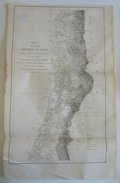 Republic of Chile 1855 Northern Portion Gold Mines Railroads engraved map