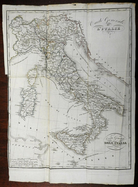 Italy Sardinia Lombardy Tuscany Naples Parma 1842 scarce detailed Italian map